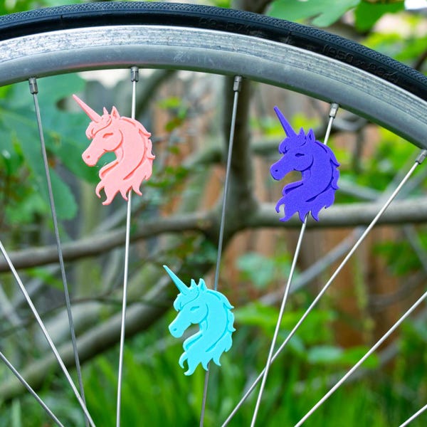 6 adornos de unicornio para radios de bicicleta - Decoración de unicornio para radios de bicicleta - Accesorios de bicicleta de unicornio - Regalo para ciclistas magos