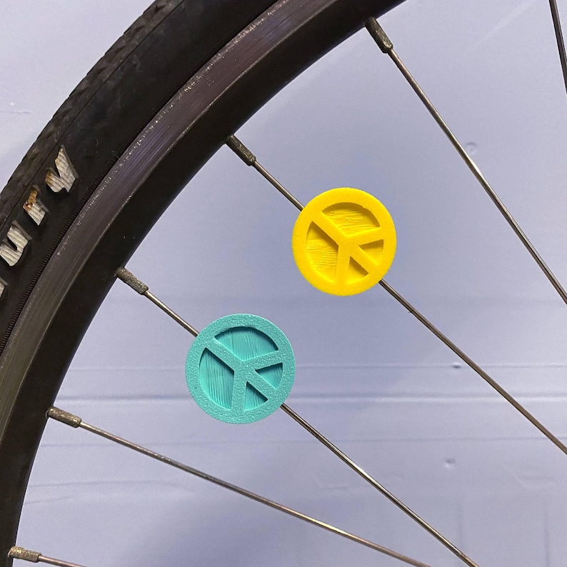 6x Peace symbol Bike Spoke Decorations hipster bike, hippie bike gift, cyclist gift, bike peace sign, bike protest signs, hippy bike gifts image 1