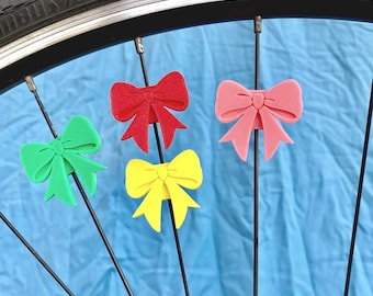 6x Ribbon Bow Bike Spoke Decorations, girly bicycle decorations, cute bike ribbon accessories, ribbon and bow themed bike parts for cyclist