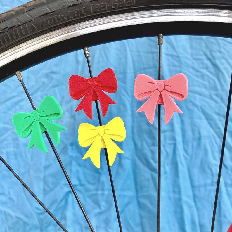 6x Ribbon Bow Bike Spoke Decorations, girly bicycle decorations, cute bike ribbon accessories, ribbon and bow themed bike parts for cyclist image 1