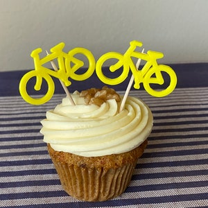 12x Bicycle cupcake toppers, bike cupcake toppers, cyclist party cupcake toppers