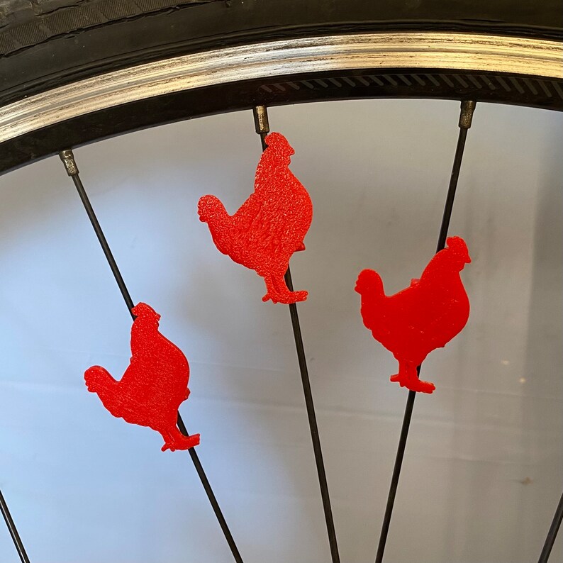 6x Chicken Bike Spoke Decorations - bicycle chicken decorations - gift for chicken mom or dad, cyclist gift, for bike party or bike parade image 5