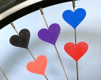 6x Heart Bike Spoke Decorations, valentines bicycle decorations, cute bike accessories, heart themed bike parts