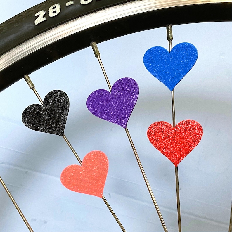 6x Heart Bike Spoke Decorations, valentines bicycle decorations, cute bike accessories, heart themed bike parts image 1