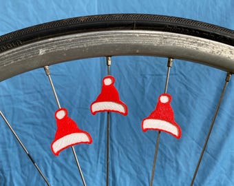 Santa Hat Bike Spoke Decorations, Christmas Bicycle Accessories (Set of Six)