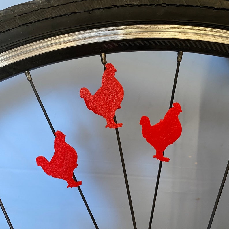 6x Chicken Bike Spoke Decorations - bicycle chicken decorations - gift for chicken mom or dad, cyclist gift, for bike party or bike parade image 3