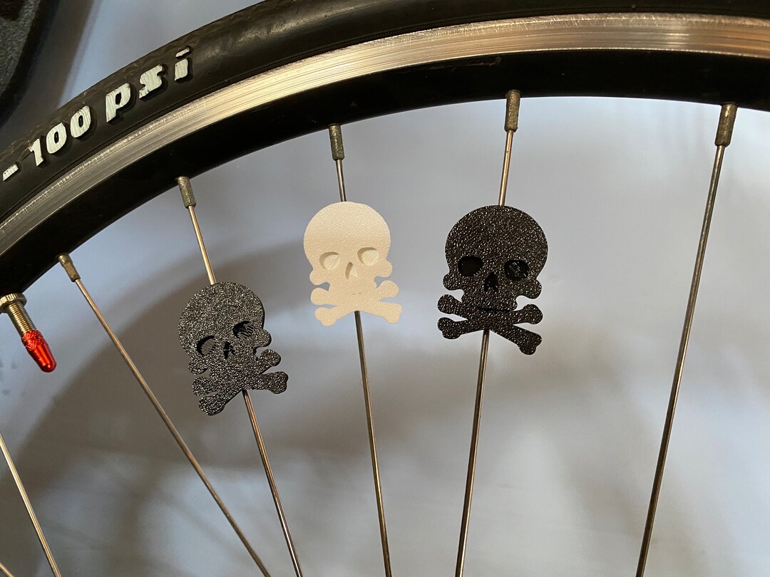 6x Skull Bike Decorations, Spoke Decorations, Bike Gifts, Skull and Crossbones, Goth Bicycle