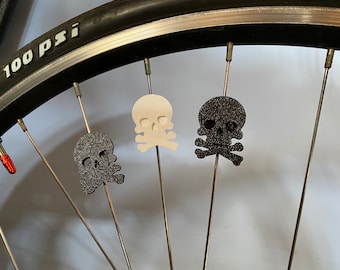 6x Skull Bike Decorations, spoke decorations, bike gifts, skull and crossbones, goth bicycle gift, skull bike accessories