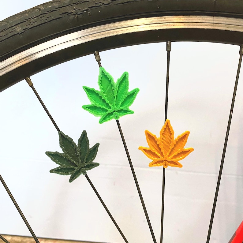 6x Hemp Leaf bike decorations, Weed Leaf bicycle accessories, Pot leaf Bike Spoke Decorations, weed enthusiast gift image 1