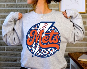 New York Leopard Baseball Sweatshirt, Mets Sweater, New York Baseball Clothing, Unisex Sweatshirt, Baseball Fan Gift