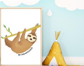 Faultier Kinderzimmer Kunst, Faultier Dekor, Faultier Wandkunst, Faultier Digitaldrucke, Kinderzimmer digitale Download Drucke, Faultier