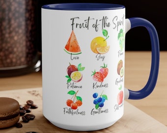 Fruit of the Spirit Coffee Mug, Religious Gifts, Christian Gifts, Gift for Mom, Gifts for Sister, Bible Verse Coffee Cup, Galatians Mug