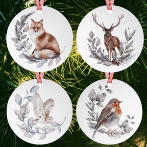 Winter Wildlife Christmas Tree Ornament, Nature Lover's Christmas Gift, Woodland Animal Ornaments, Owl Bird Deer and Fox Holiday Decoration
