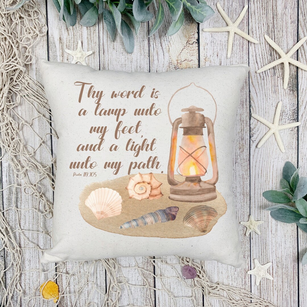 Christian Bible Verse Square Pillowcase, Nautical Beach Pillow Cover, Bible Scripture Psalm 119