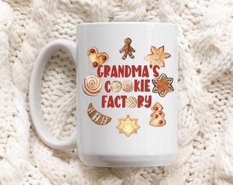 Grandma's Cookie Factory Coffee Mug, Christmas Coffee Cup , Holiday Cocoa Mug, Gift for Grandma, Coffee Lovers Gift