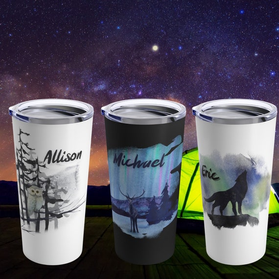 Personalized Aurora Borealis Arctic Wildlife Tumbler 20oz, Northern Lights  Custom Travel Cup, Owl Wolf Reindeer Winter Insulated Cup 