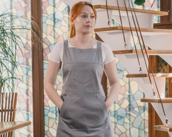Cross Back Kitchen Apron with Pockets for Women