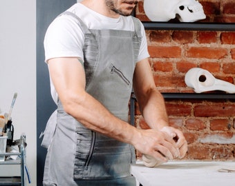 Denim Apron with Ribs and Zips for Heavy Duty