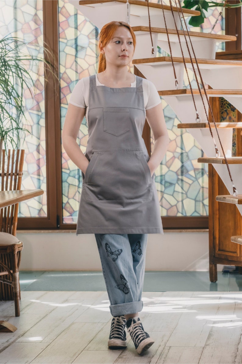 Cross Back Kitchen Apron with Pockets for Women image 1