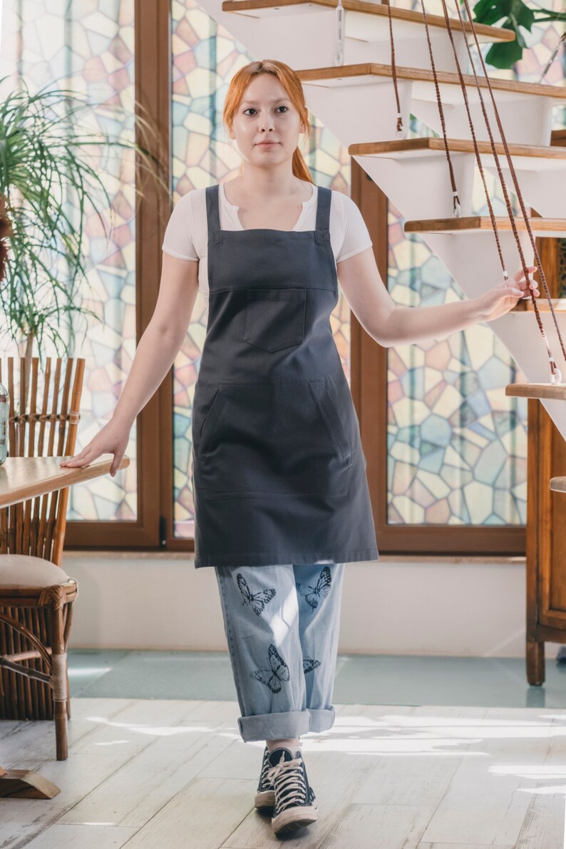 Cross Back Kitchen Apron with Pockets for Women image 2