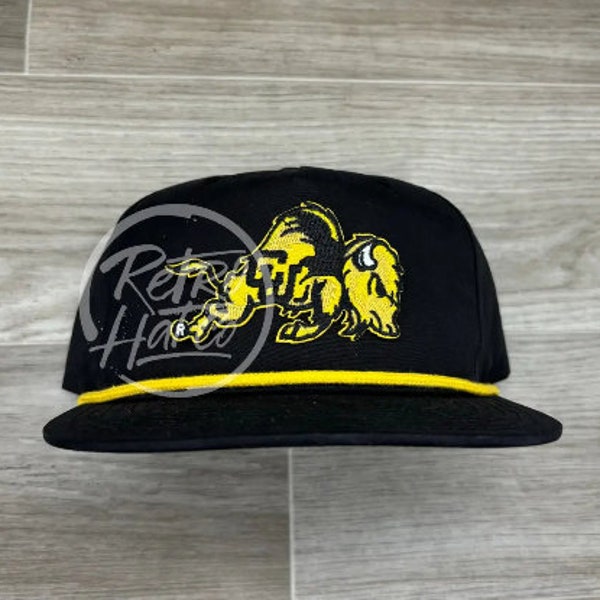 Retro Colorado Buffaloes CU (detail) patch on Black Retro Hat w/Yellow Rope