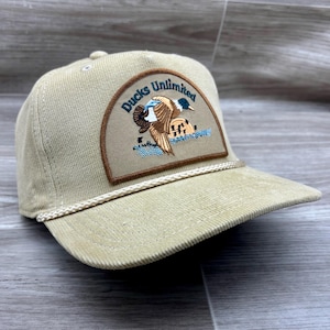 Retro Ducks Unlimited Patch on Tan Corduroy Rope Hat