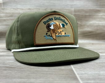 Retro Ducks Unlimited on Olive Retro Hat w/White Rope