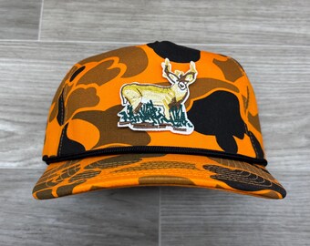 Buck / Deer (Full) Patch on Hunters Orange Camo Rope Hat