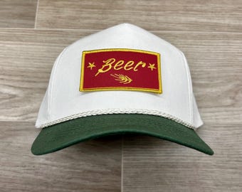 Beer / Wheat Patch on 2-Tone White / Green Retro Rope Hat