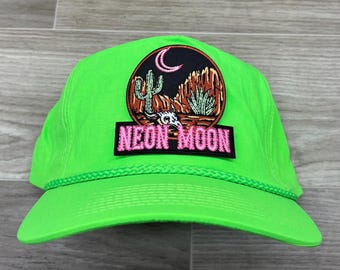 Neon Moon on Neon Green Tall Nylon Retro Rope Hat