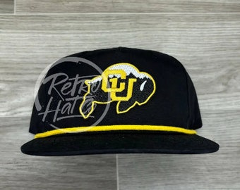 Retro Colorado Buffaloes CU patch on Black Retro Hat w/Yellow Rope