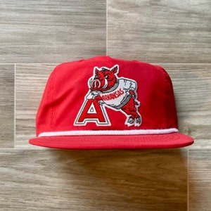 Retro Arkansas Razorback (Standing A) Patch on Red Retro Poly Rope Hat
