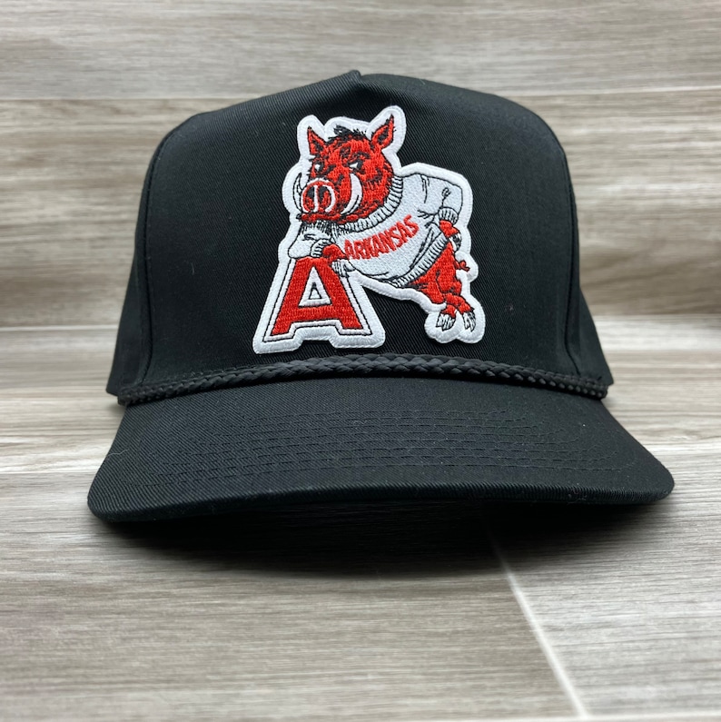 Retro Arkansas Razorback standing A Patch on Black Retro Hat Etsy
