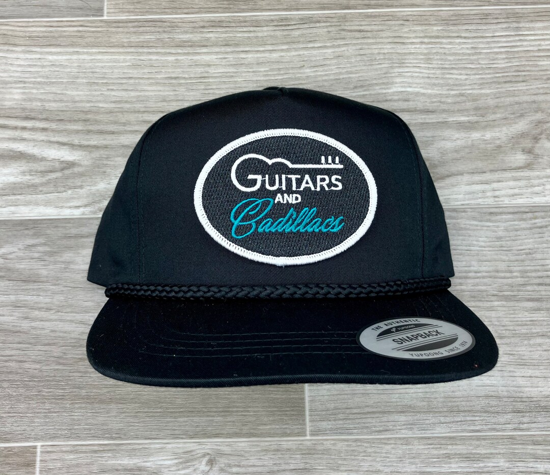Guitars & Cadillacs oval on Black Classic Retro Rope Hat Etsy