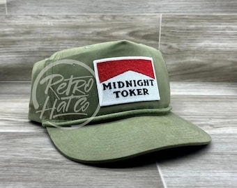 Midnight Toker Patch on Solid Olive Green Retro Rope Hat