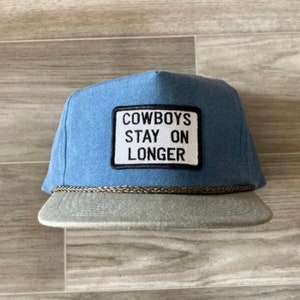 Cowboys Stay on Longer Patch on Stonewashed Two-Tone Retro Rope Hat