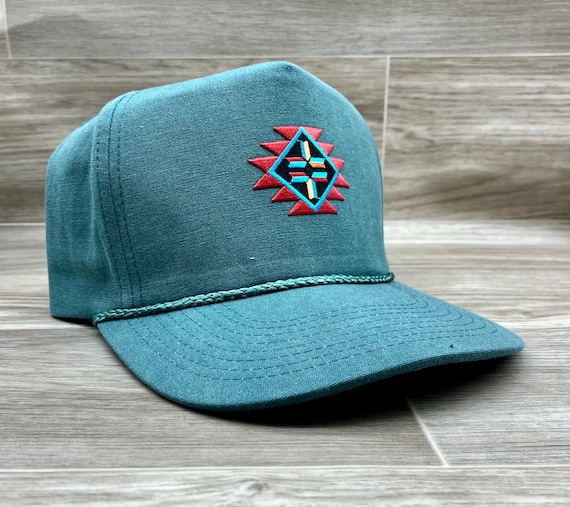 Southwestern / Tribal Patch on Teal Stonewashed Rope Hat  display picture 1
