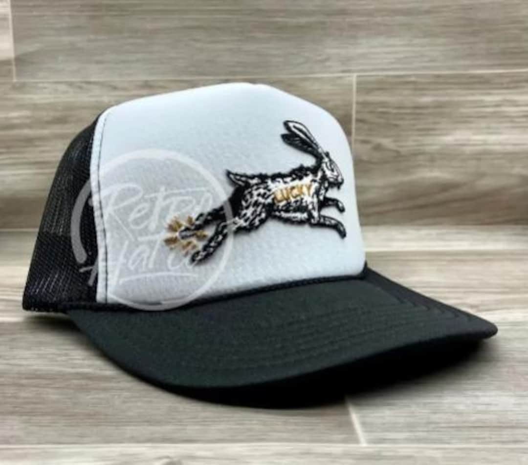 Lucky Rabbit Patch on Black/white Meshback Trucker Hat - Etsy
