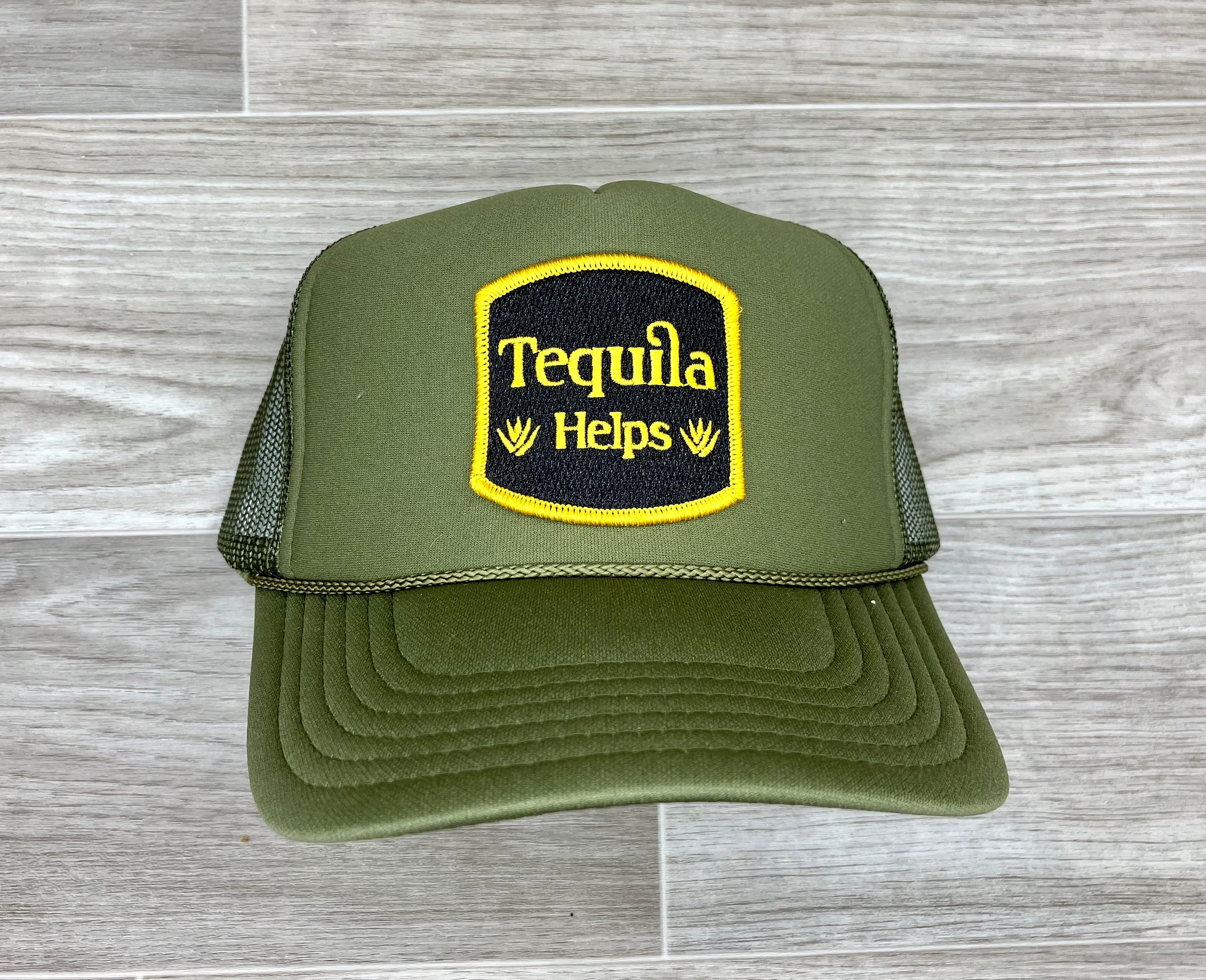Tequila Helps Patch on Olive Green Meshback Trucker Hat Etsy