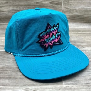 Stay Rad on Neon Turquoise Nylon Rope Hat