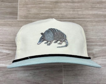 Armadillo on 2-Tone Beige/Seafoam Green Retro Hat w/Black Rope