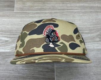 Turkey on Green Old School / Duck Camo Rope Hat