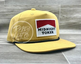 Midnight Toker Patch on Mustard Retro Hat w/Black Rope