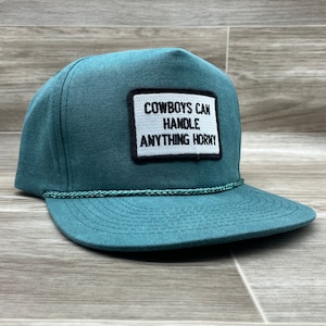 Cowboys Can Handle Anything (B&W) Patch on Stonewashed Retro Rope Hat