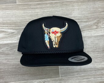 Tribal Skull Patch on Black Classic Rope Hat