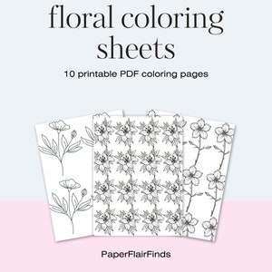 10 coloring pages, printable coloring pages, floral coloring pages, adult coloring book