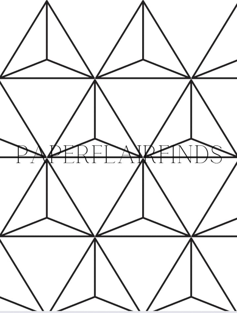 May include: Black and white geometric pattern with a repeating triangular design. The pattern is seamless and can be used for a variety of purposes, such as wallpaper, fabric, or wrapping paper. The text "PAPERFLAIRFINDS" is centred at the bottom of the image.