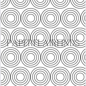May include: Black and white repeating pattern of concentric circles. The circles are arranged in a grid pattern.