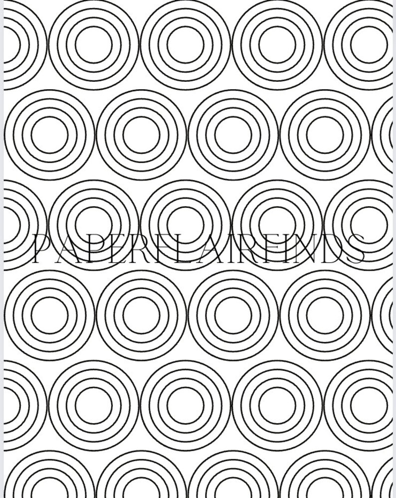 May include: Black and white repeating pattern of concentric circles. The circles are arranged in a grid pattern.