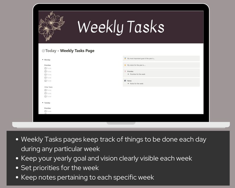 Templete Weekly Notion Notion Template for Yearly/weekly/daily Planner Visions & - Etsy